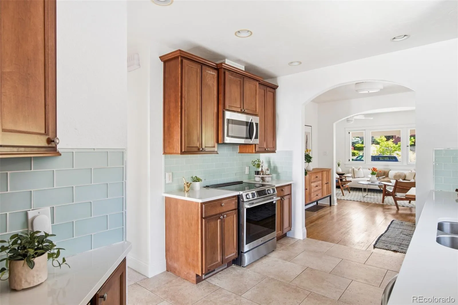 Updated kitchen with quartz counters and induction range